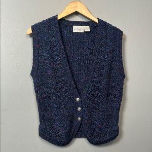 Vintage Lord & Taylor Navy Blue Knit Sweater Vest wool blend size small